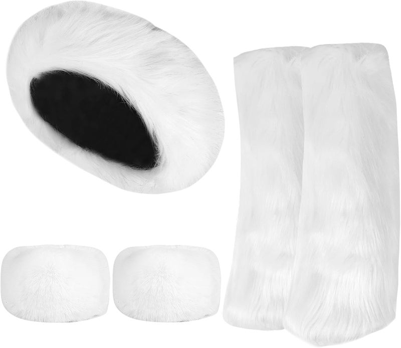QZUnique Fuzzy Fur Leg Warmers Set - 3 Pcs Women Winter Furry Boot Cuffs Faux Fur Headband Wrist Bands Cover Long Leg Warmers - Image 1
